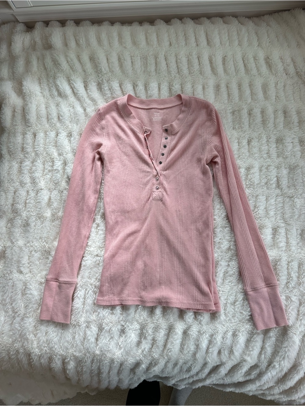 Aerie Soft Pink Ribbed Henley Long Sleeve Top Size XS - Picture 5 of 7